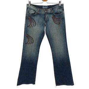 Kippys Womens 30 Rhinestone Crystal Bling Swirl Straight Leg Blue Denim Jeans
